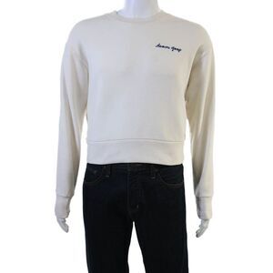 Athleta Unisex Pullover Sweatshirt White Crew Neck College Size S